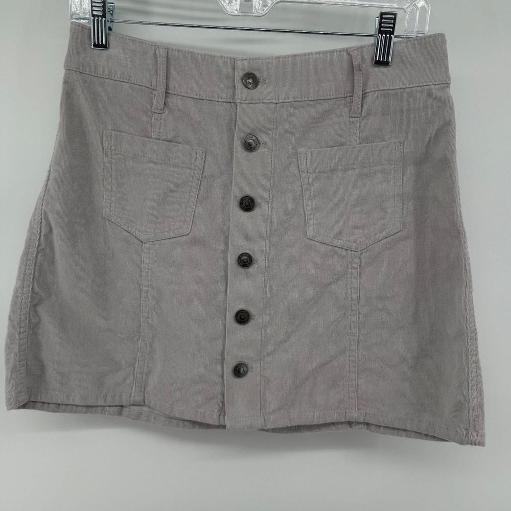 Aerie Gray Corduroy‎ Button Front Mini Skirt M Medium Elastic Waist
